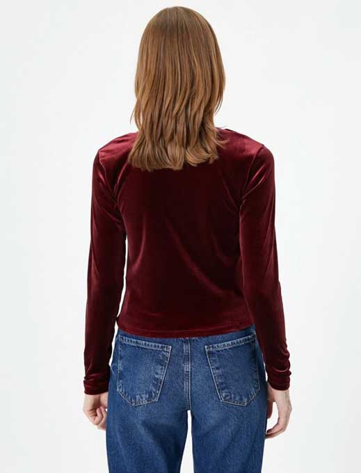 کراپ تیشرت مخملی زنانه کوتون Koton کد 4WAK50018EK