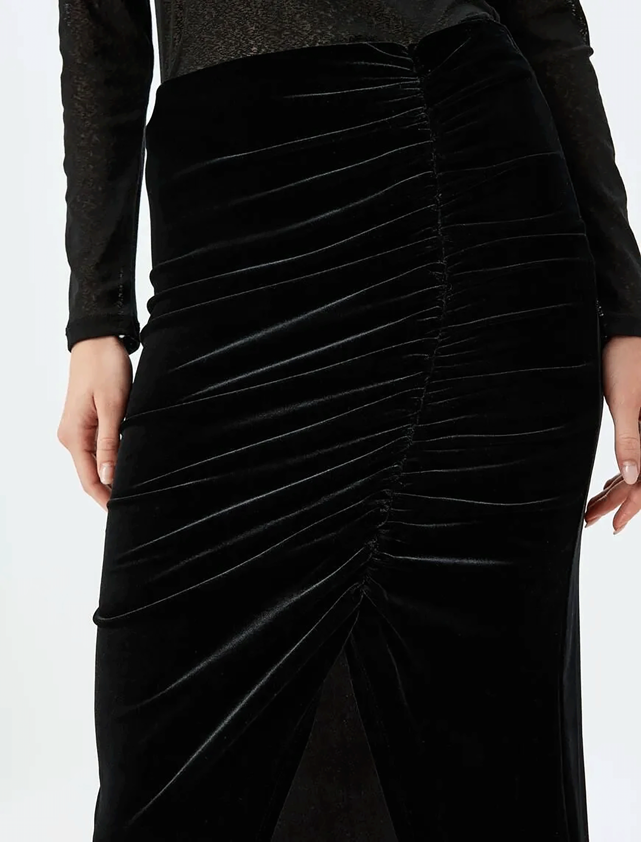 دامن میدی مخمل زنانه کوتون Koton کد 5WAK10004EK